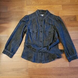 Chic Blue Denim Jacket with Belt
